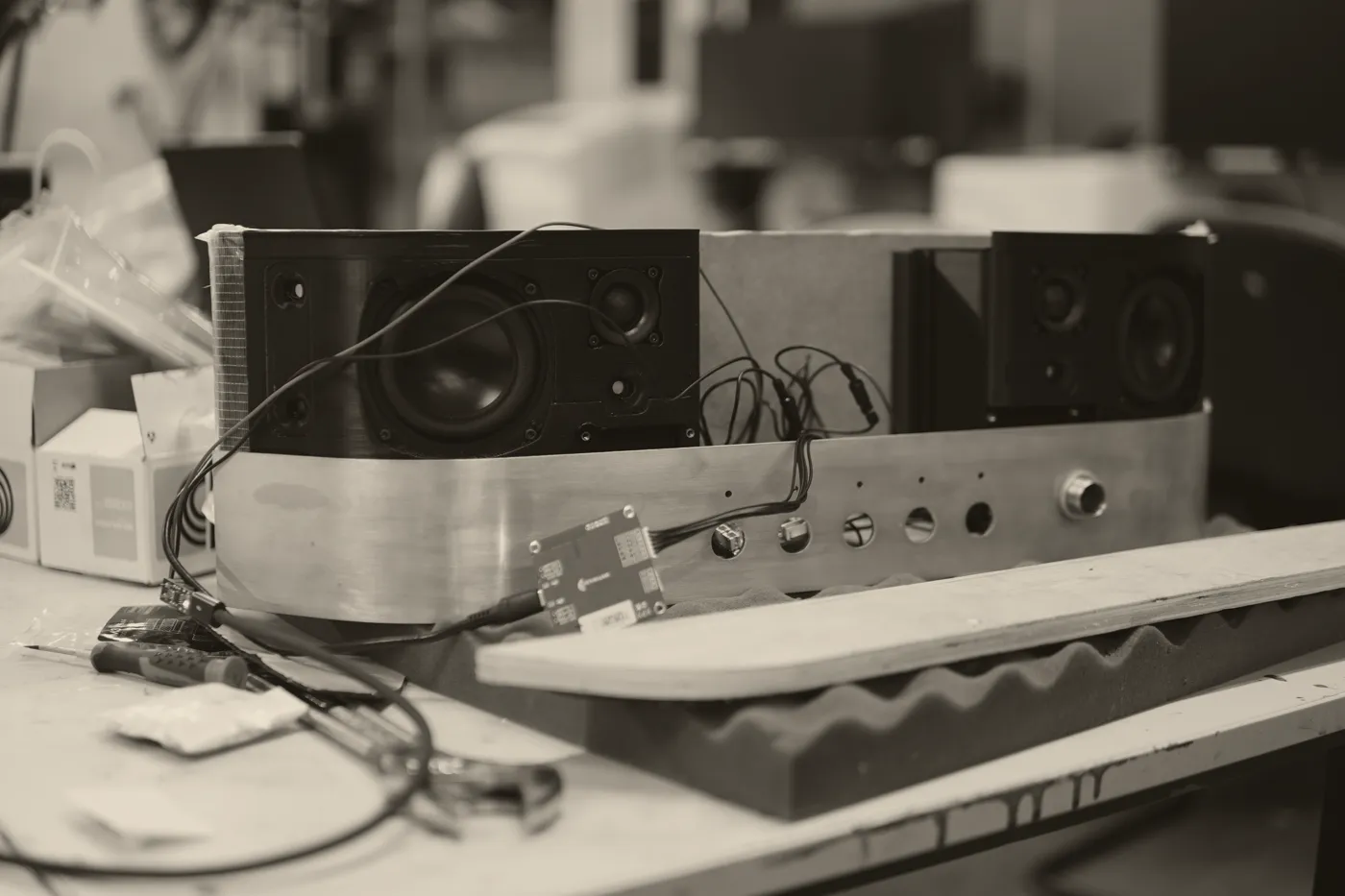 The working prototype on a workshop bench